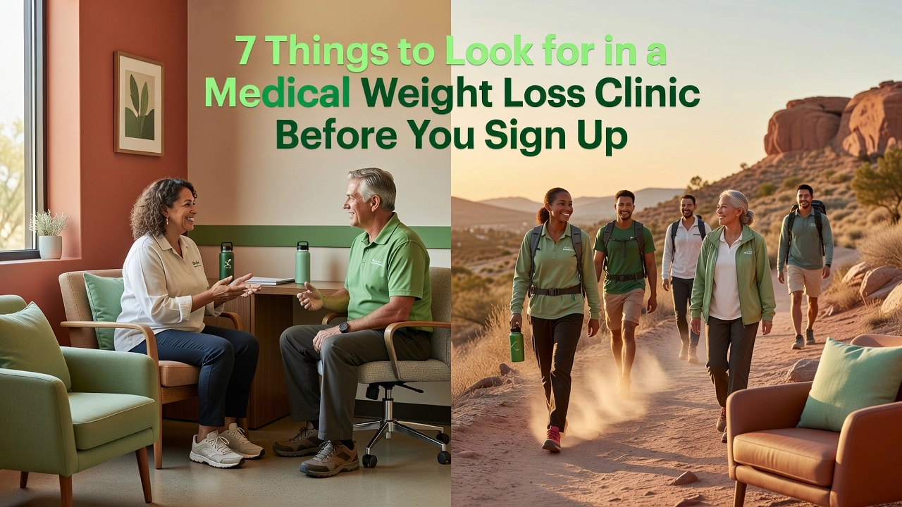 Professional header image for list-based article: 7 Things to Look for in a Medical Weight Loss Clinic Befo...